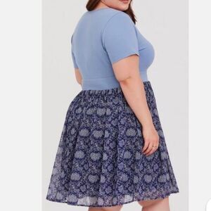 Disney Plus Size 2X Blue Floral Fit & Flare Skater Dress Cottagecore Whimsical
